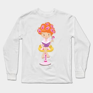 Cute Girl, Orange Hair, Beauty Salon, Hair Salon Long Sleeve T-Shirt